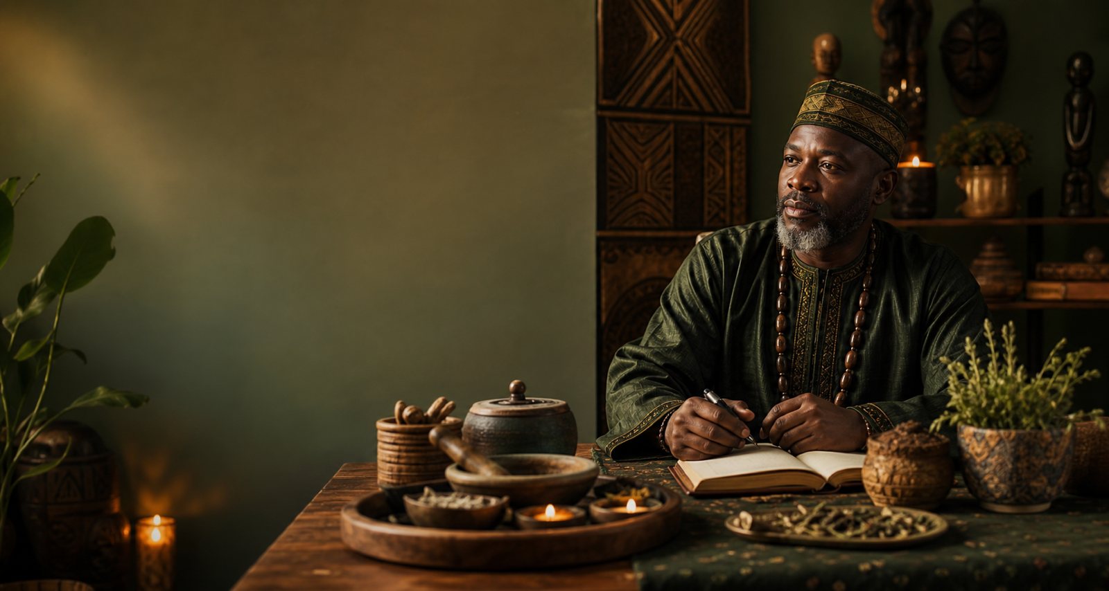 Dr Sheikh Sadat consultation room with traditional healing objects